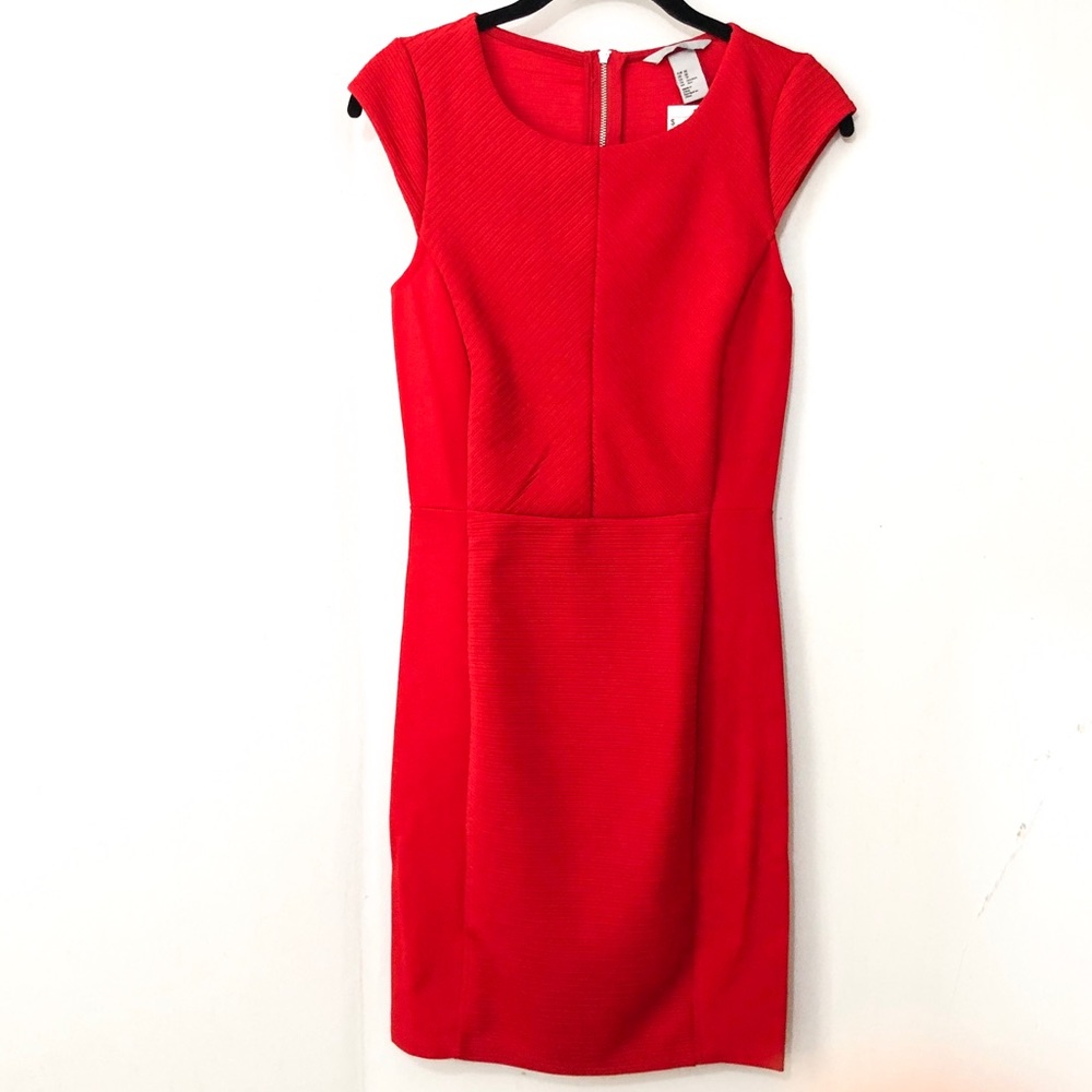 H&M | Capped Sleeve Ribbed Bodycon Red Dress